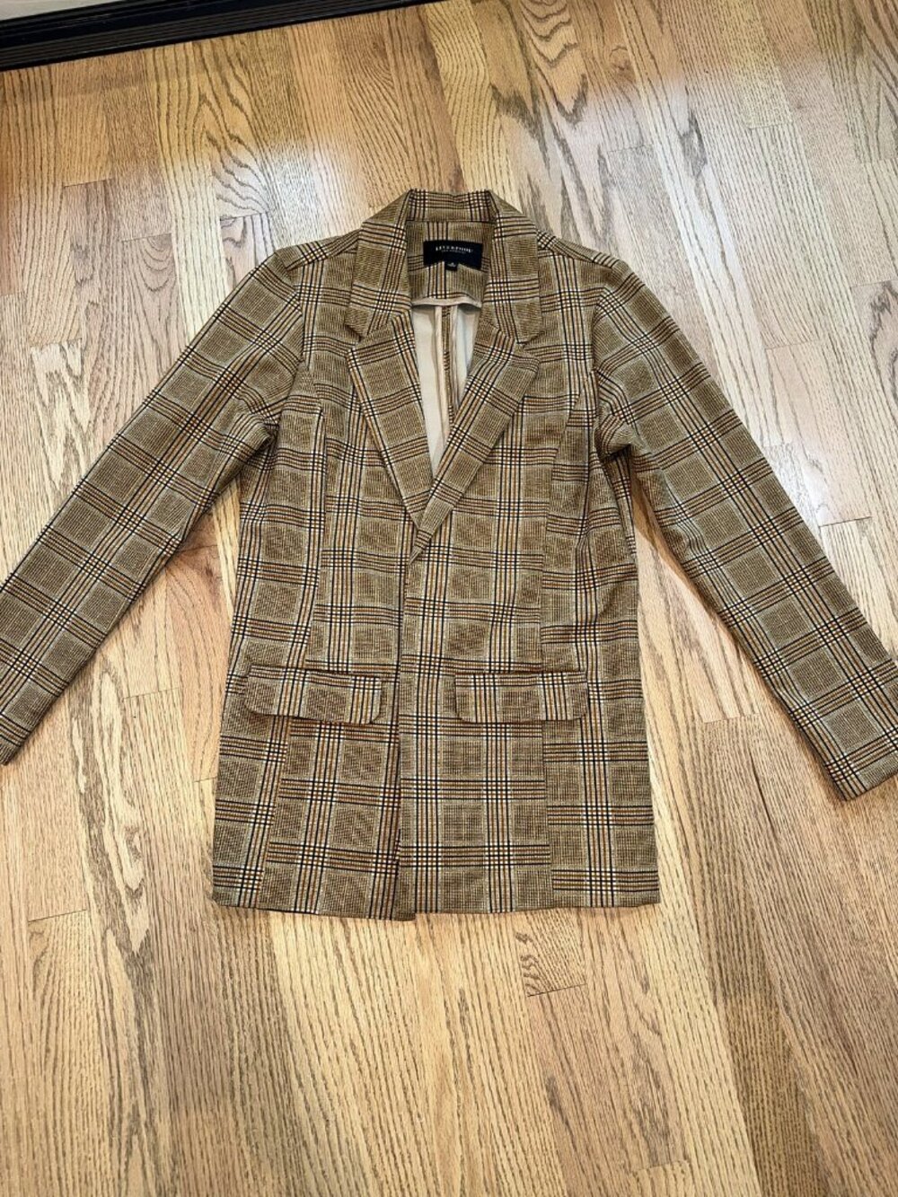 Liverpool Los Angeles Tan Rust Black Plaid Longline Blazer Size M